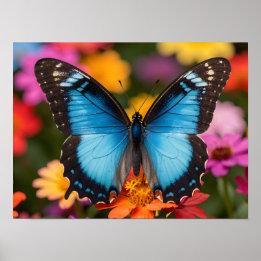 Póster Blue Morpho Butterfly Floral Botanical Photo Art