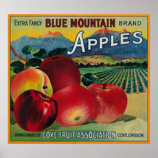 Póster Blue Mountain Apple Crate LabelCove, OR (Frente)