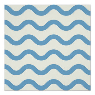 Póster Blue Nautical Groovy Wavy Stripe Moderno Minimalis