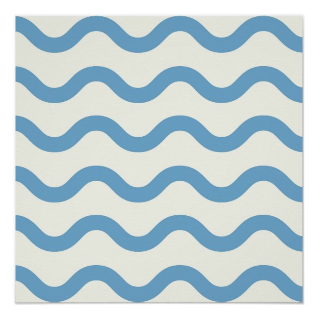 Póster Blue Nautical Groovy Wavy Stripe Moderno Minimalis (Anverso)