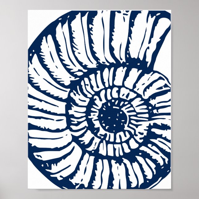 Póster Blue Nautilus Shell Coastal Art (Frente)