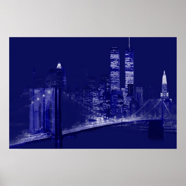 Póster Blue New York City Night Pop Art (Frente)
