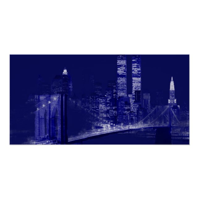 Póster Blue New York City Night Pop Art (Anverso)