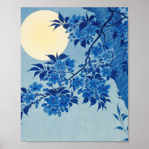 Póster Blue Night Moon Cherry Tree Japanese 