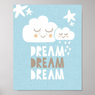 Póster Blue Nursery Dream Clouds & Stars Wall Art