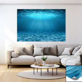 Póster Blue Ocean Underwater Scene with Sunlight Rays