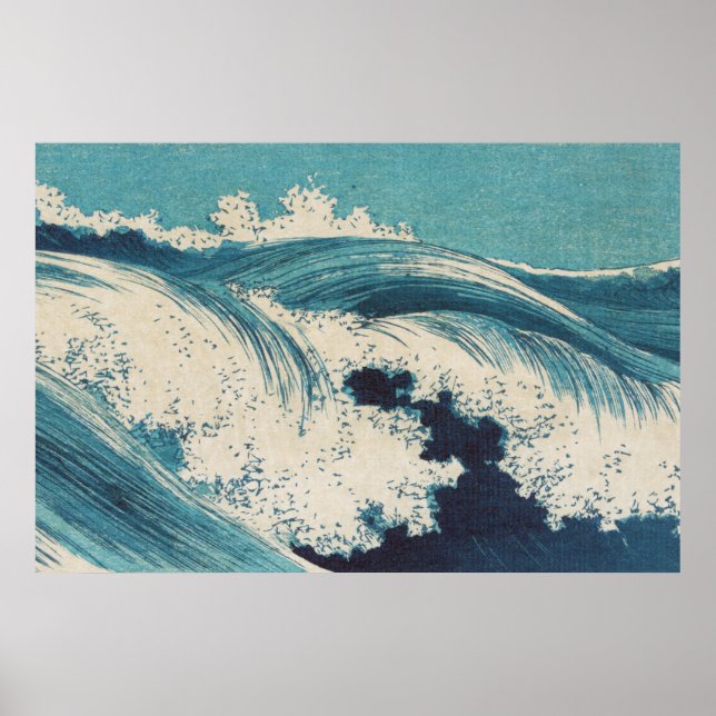 Póster Blue Ocean Waves Woodcut Japonés (Frente)