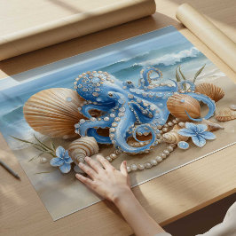 Póster Blue Octopus Coastal Wall Art Print | Wall Poster