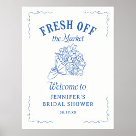 Póster Blue Off The Market Bridal Shower Welcome Sign