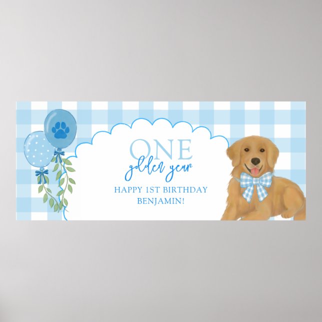 Póster Blue One Golden Year Retriever Puppy 1st Birthday (Frente)