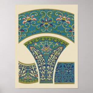 Póster Blue Oriental Designs with Smiling Faces
