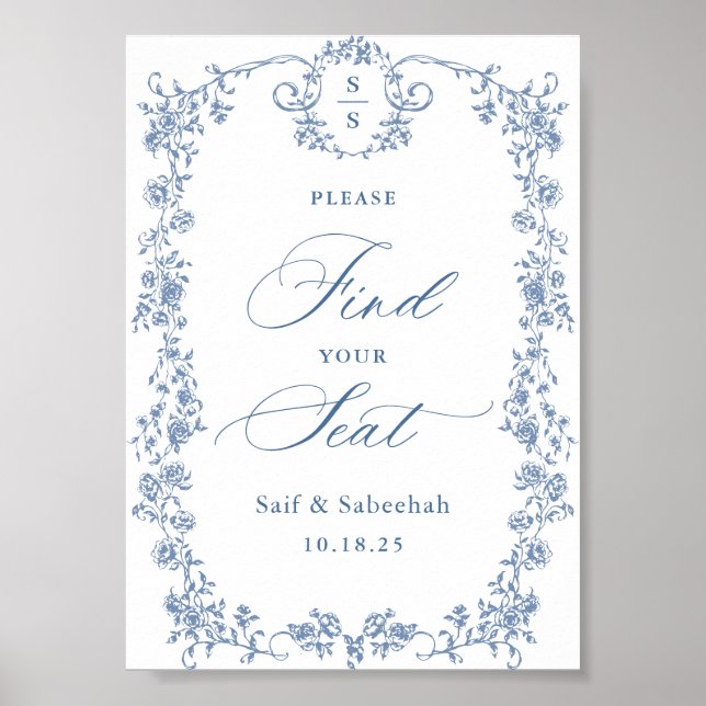 Póster Blue Ornate Victorian Grace Find Your Seat Sign (Frente)