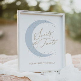 Póster Blue Over the Moon Baby Shower Sweets and Retas