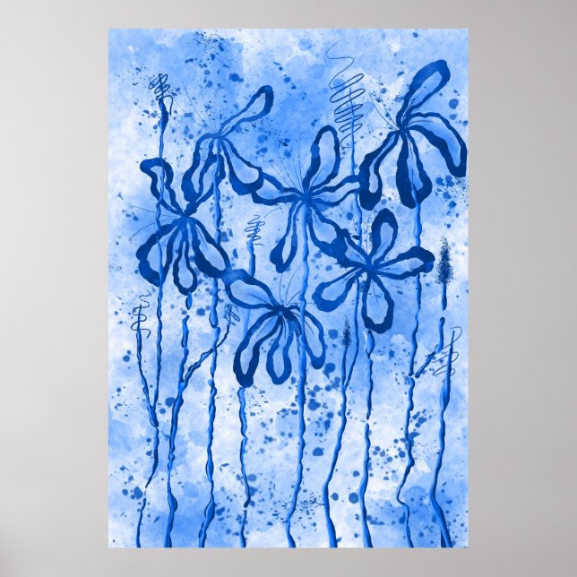 Póster Blue Paint Splatter & Lilies (Frente)