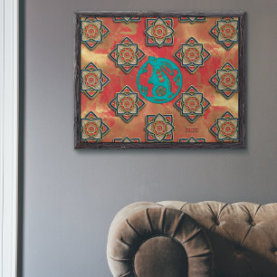 Póster Blue Papercut Rabbit Red Gold Año Nuevo Chino