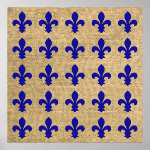 Póster Blue Pariods Fleur de Lys Pattern