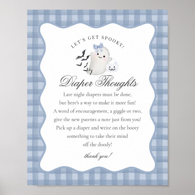 Póster Blue Pastel Little Boo Ghost Diaper Thoughts Sign (Frente)