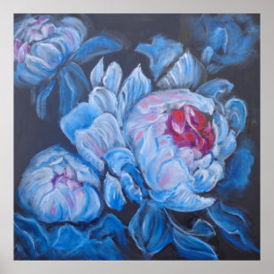 Póster Blue Peonies