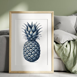 Póster Blue Pineapple Illustrated Print Wall Art