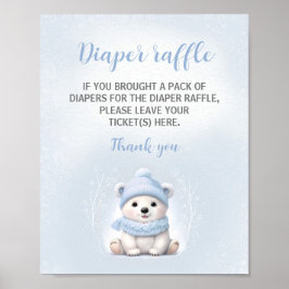 Póster Blue Polar Bear Baby Shower Diaper Raffle Rótulo
