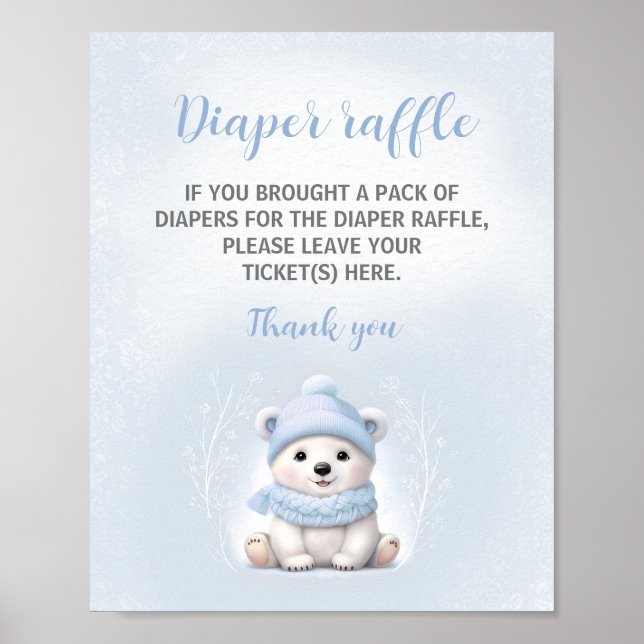 Póster Blue Polar Bear Baby Shower Diaper Raffle Rótulo (Frente)