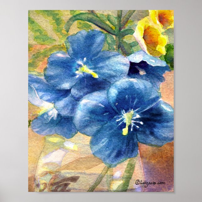 Póster Blue Poppy Watercolor Close U (Frente)