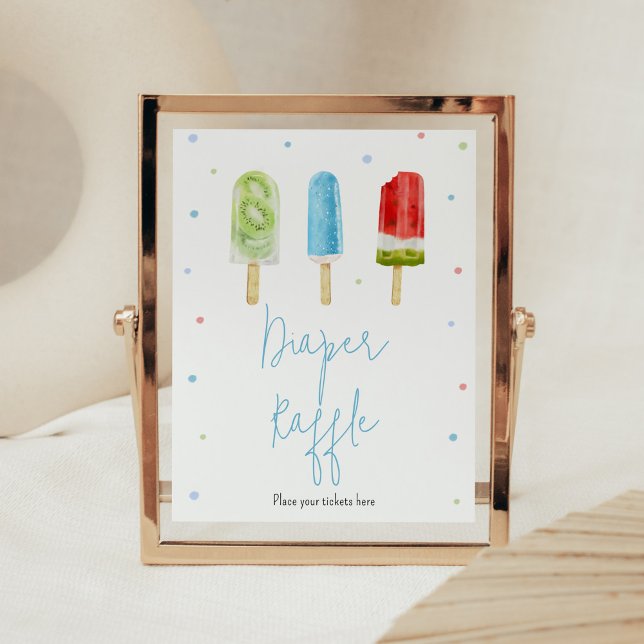 Póster Blue Popsicle Baby Shower Diaper Raffle (Ready to Pop Baby Shower Diaper Raffle Sign)