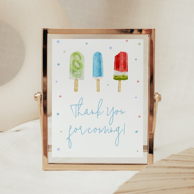 Póster Blue Popsicle Baby Shower Gracias por venir (Ready to Pop Baby Shower Thank you for Coming Sign)