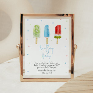 Póster Blue Popsicle Baby Shower no diga bebé