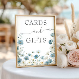 Póster Blue Preppy Flowers Watercolor Cards And Gifts
