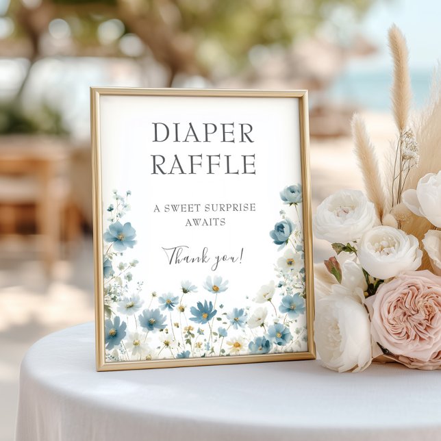 Póster Blue Preppy Flowers Watercolor Diaper Raffle Sign (Subido por el creador)