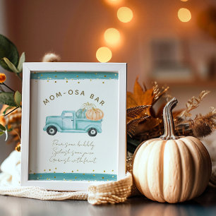 Póster Blue Pumpkin Truck Modern Fall Baby Shower Bar
