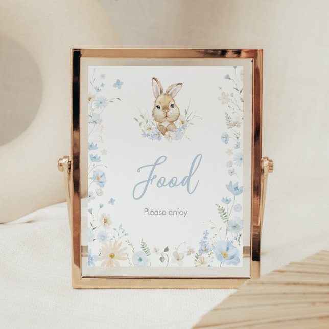 Póster Blue Rabbit Somebunny Baby Shower Food (Blue Somebunny Rabbit Baby Shower Food Sign)