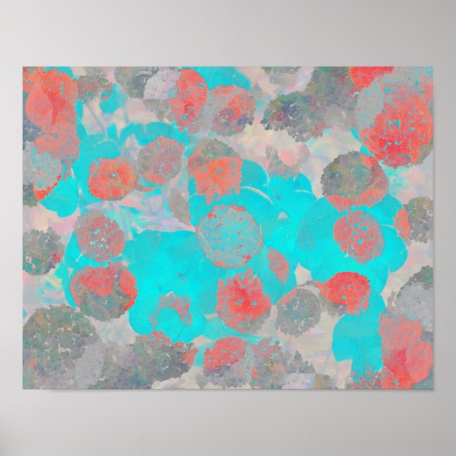 Póster Blue red art of romantic floral / flower pattern (Frente)