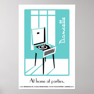 Póster Blue Retro Dansette, jugador de discos Pop Art pos