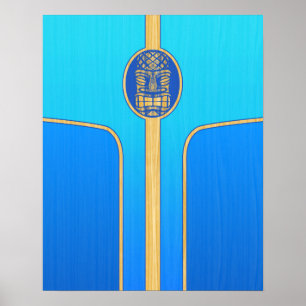 Póster Blue Retro Tiki Surfboard