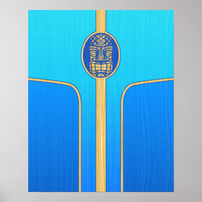 Póster Blue Retro Tiki Surfboard (Frente)