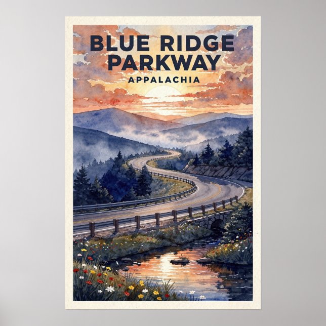 Póster Blue Ridge Parkway Viajes Antiguos (Frente)