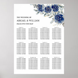 Póster Blue Romantic Floral Wedding Seating Chart Poster