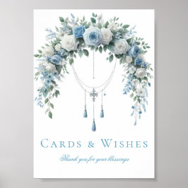 Póster Blue Rose & Silver Cross Baptism Cards & Wishes