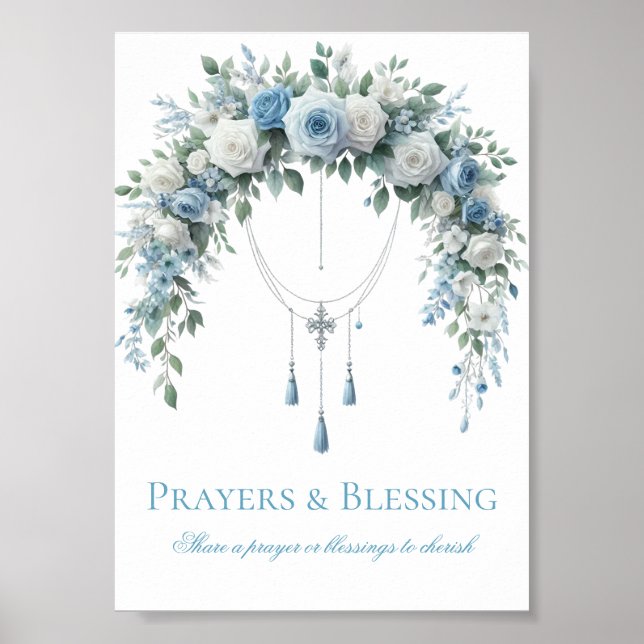Póster Blue Rose & Silver Cross Baptism Prayers (Frente)