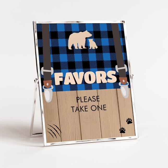 Póster Blue Rustic Plaid Lumberjack Baby Shower Favores (Plaid Lumberjack Baby Shower Favors Sign)