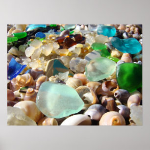 Póster Blue Sea Glass art imprime Agates costeros de play