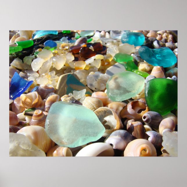 Póster Blue Sea Glass art imprime Agates costeros de play (Frente)
