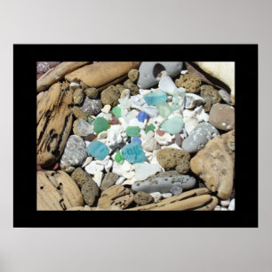 Póster Blue Sea Glass art imprime Seashells Driftwood Sea