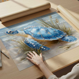 Póster Blue Sea Turtle Coastal Beach Art Print | Poster