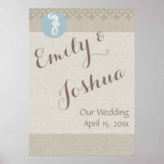 Póster Blue Seahorse Blue Classic Nautical Elegant (Frente)