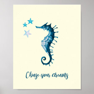 Póster Blue Seahorse Inspiradora cita sobre los sueños