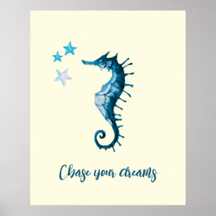 Póster Blue Seahorse Inspiradora cita sobre los sueños