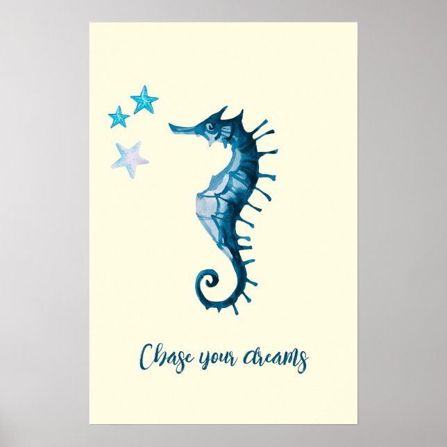 Póster Blue Seahorse Inspiradora cita sobre los sueños (Frente)